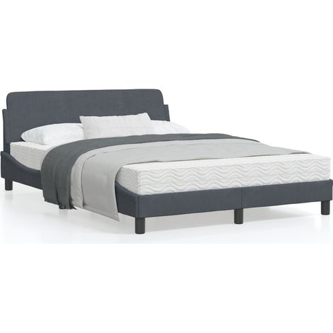 Cadre de lit avec tête de lit Gris foncé 140x190 Velours (1/5)
