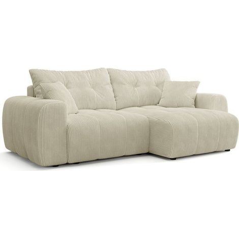 Canapé d'angle convertible - 4 places - BRANDON - Tissu Creme - 242 x 144 x 86 cm (1/5)