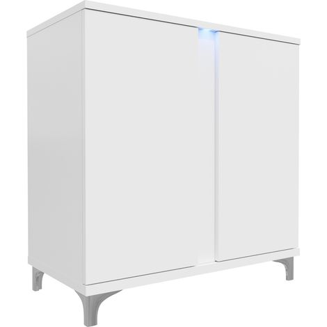 Buffet Livseri 102, Blanc + Blanc brillant, 88x92cm, Le nombre de portes: 240cm, Stratifié, LED (1/4)