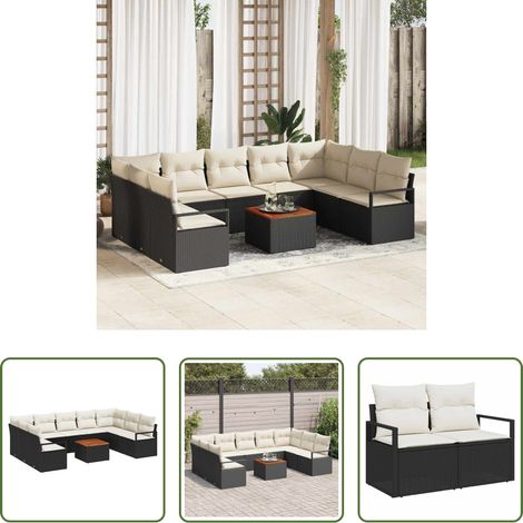 vidaXL Mobilier extérieur - Ensemble de canapé de jardin avec coussin 10 pcs Noir polyrotin (1/5)