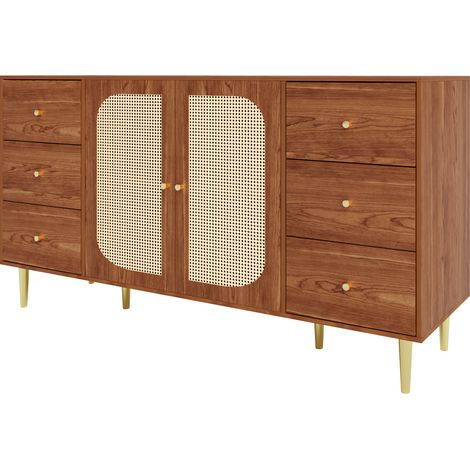 Buffet en rotin, meuble de rangement avec tiroir, meuble en bois indépendant pour cuisine, maison, salon, marron, 160 x 40 x 90 cm (1/5)