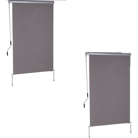 2er-Set senkrechtmarkise Balkonmarkise 120 x 200 cm, Vertikalmarkise Windschutz Sichtschutz mit Handkurbel in Grau