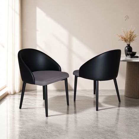 Juego de 2 Sillas de Comedor en PU, Respaldo Ergonómico, Asiento de Malla Acolchado, Acero, Gris (1/5)