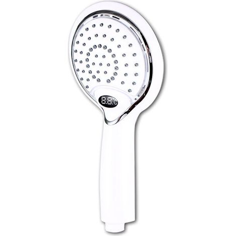 Ahlsen LED-Duschkopf, LED-Duschkopf-Handbrause, 3-Farben-Temperaturkontroll-Duschkopf, LED-Temperatur-Duschkopf, Temperaturkontroll-Duschsprüher,Weiß,A,120245mm (1/5)