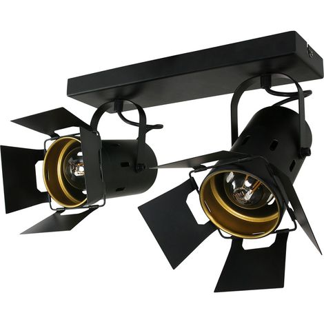 Plafonnier à spot carré noir en métal – 2 douilles E27 – Rotatif et inclinable – IP20 – Dimensions 22x33x23cm – Steinhauer (1/5)