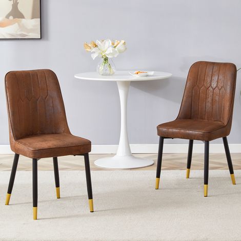 Lot de 2 chaises de salle à manger avec pieds en métal noir, dossier en tissu technique, marron