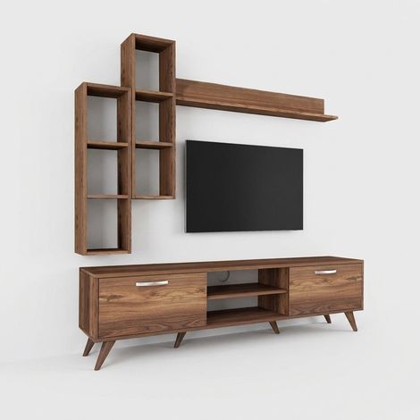 Meuble TV mural avec étagère et niches ouvertes 180x35cm Mary (1/5)