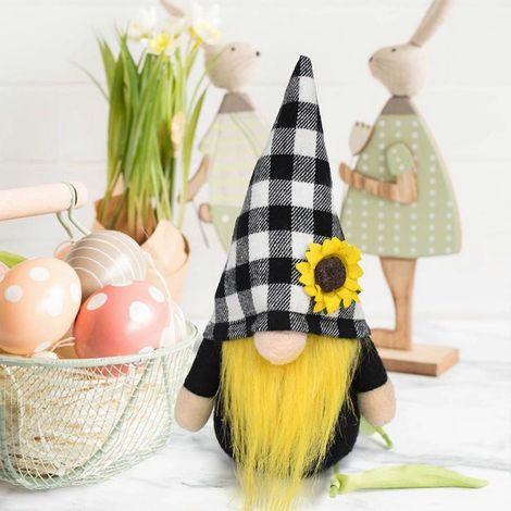 Zimmerdeko-Ausverkauf, Ostergeschenke, neue schwarz-karierte Puppe, Frühlings-/Sommerkleidung, Sonnenblumen-Kobold, schwarzes Juwel (1/3)