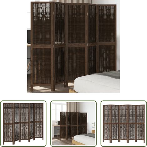 vidaXL Biombo separador de 5 paneles madera paulownia marrón oscuro (1/5)