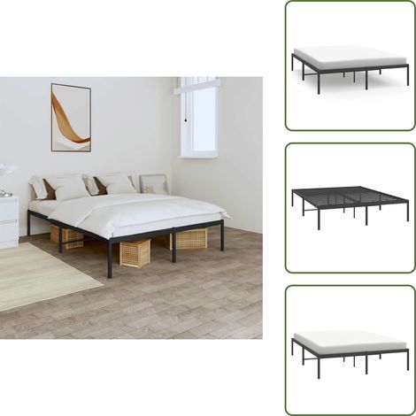 Bettgestell Metall Schwarz 140x200 cm - Metallbettfundament - Doppelbett - Schwarzes Bettgestell - Boxspringrahmen - Schlafzimmermöbel