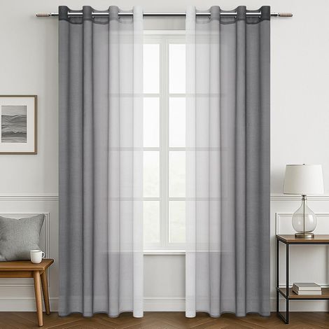 Lot de 2 Rideaux Voilage à Oeillet,Dégradé Blanc et Gris,140x200 cm (1/5)
