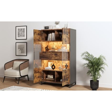 Vitrine éclairée par LED – vitrine autoportante (deux tiroirs), meuble de rangement à panneaux acryliques, armoire haute, cave à vin et bibliothèque grande capacité. (1/4)