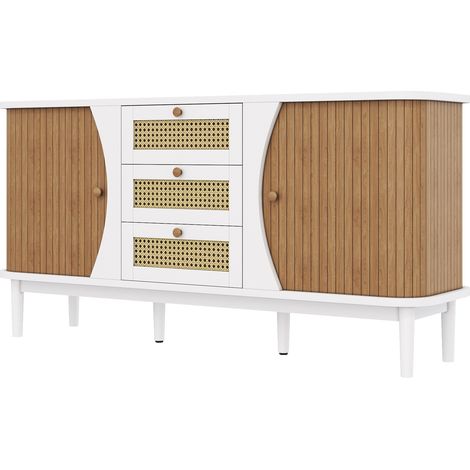GagaBuffet, commode en rotin, commode avec portes coulissantes, étagères réglables, plateau incurvé (1/5)