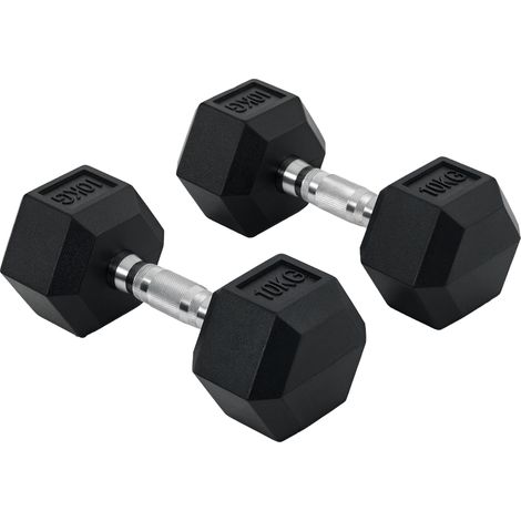 Hexagon Hanteln, 2er Set Hanteln mit gerändeltem Griff, Kurzhantelset aus Gusseisen, 2 x 10 kg, Kurzhanteln für Männer Frauen, Zuhause, Fitnessstudio, Krafttraining