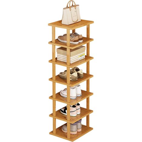 Étagère à Chaussures en Bambou, Armoire à Chaussures à 7 Niveaux, Etagere Chaussure, Rangement Chaussure pour Entrée, Salon, Chambre à Coucher, 25×23×115 cm (1/5)