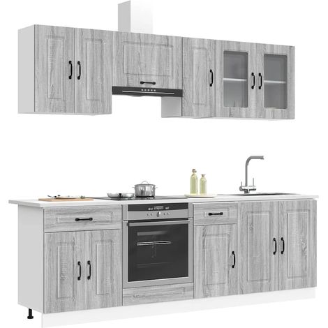 Ensemble de 8 meubles de cuisine en bois d’ingénierie et verre, sonoma gris, 139.65kg - PANGIVO (1/5)