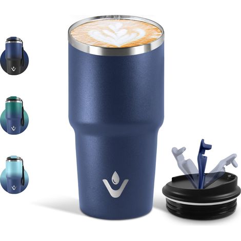 Mug Isotherme 600 ML, Réutilisable, Tasse Isotherme pour Café, Acier Inoxydable 304, Emporter, Double Paroi, Étanche Gobelet de Voyage, Anti-fuite - Bleu indigo (1/5)