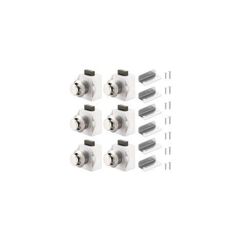 Lot de 6 verrous à bouton-poussoir pour placard, tiroir, placard, porte, caravane, camping-car, bateau, blanc