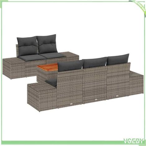 Ensemble de canapé de jardin - FAFEICY - Modulaire - Gris - Polyrotin - Table acacia massif (1/5)