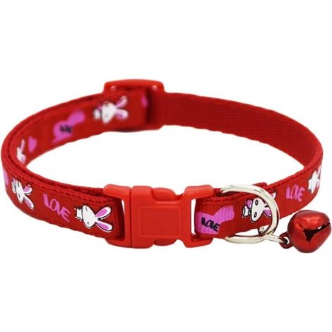 Collier coloré pour animal de compagnie - Collier en nylon à motif imprimé et boucle réglable pour lapin, pour chien, chiot, chat 19-32cm （rouge）