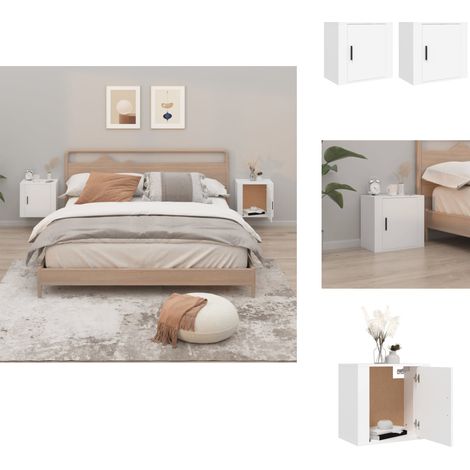 Tables de chevet murales 2 pcs Blanc 50x30x47 cm - Table De Chevet Murale - Meuble De Chambre - Table De Nuit - Étagère Murale - Rangement Mural (1/5)