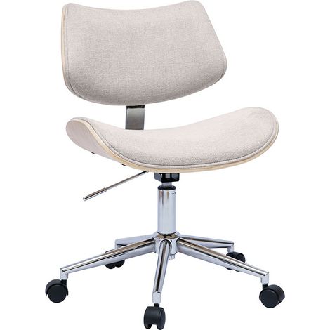 Sedia da ufficio girevole design in tessuto effetto velluto beige, legno chiaro di rovere e metallo MALMO