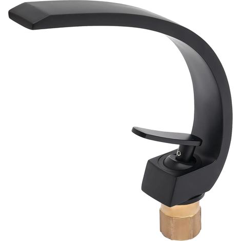 Robinet de salle de bain, Design moderne, Fonctionnement fluide, Laiton, noir (1/2)