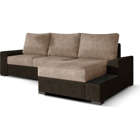 Canapé angle droit convertible tissu doux marron foncé et marron clair James 245cm (1/5)