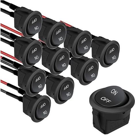 10 interruptores basculantes redondos, interruptores basculantes de encendido/apagado, interruptor para coche 12V 6A/250V 10A/125VAC SPST, interruptores basculantes precableados para coche y camión. (1/5)