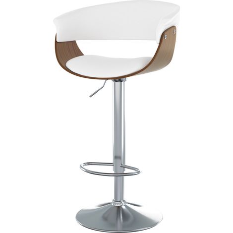 Rendez-Vous Déco – Tabouret de bar réglable et pivotant 59/81 cm – Cuir synthétique blanc – Accoudoirs – Socle Ø41 cm – Hauteur d'assise 59 cm – 120 kg max