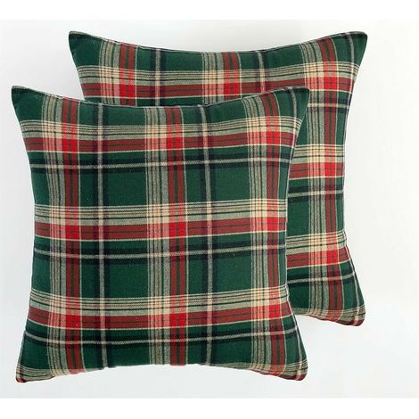 Set of 2 Decorative Cushion Covers for Sofa Bed, Royal Green Tartan Plaid Cushion Cover Home Decor 45x45 CM (1/5)