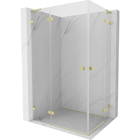 Mexen Lunar L Duo cabina de ducha abatible izquierda 85 x 80 cm, transparente, dorado cepillado - 834L-085L-080P-55-00 (1/5)