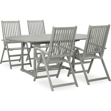 Salon de jardin repas 5 pièces extensible en bois d’acacia gris 150 à 200 x 100 cm - PANGIVO (1/5)