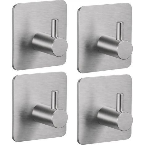 Lot de 4 crochets de fixation muraux adhésifs, cuisine, salle de bains - Acier inoxydable - Chrome - Linxor