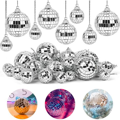 32 pcs Mini Boule à Facettes Kit à Suspendre Petit Boule Disco Miroir Décor Boule Miroir Disco Ball avec Corde Deco Disco 2/3/4/5cm Boule à Facettes Argent pour la Décoration de la Maison (1/5)