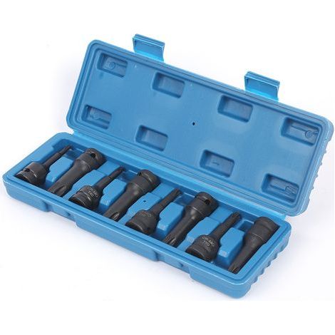 lot de 8 douilles clé à chocs 12,5mm (½″) tête ronde forme d’étoile 6 branches T30–T80 75mm