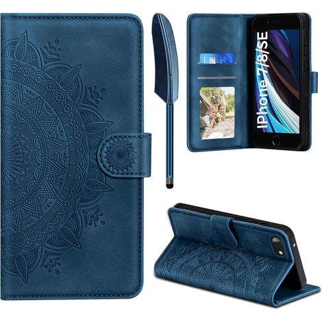 Handyhülle iPhone SE 2022/2020 7 8 Leder Flip Tasche Kartenfach Dunkelblau (1/5)