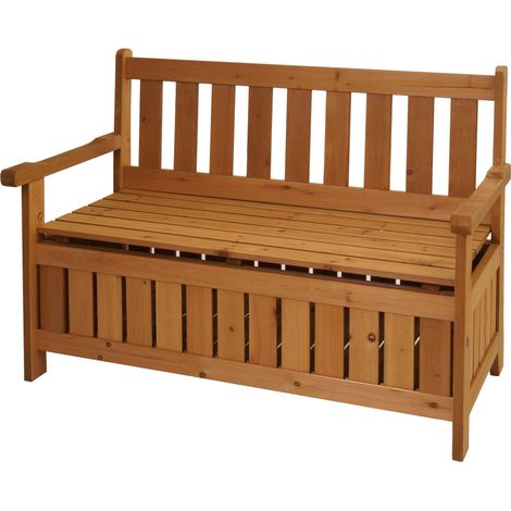 Banc de jardin HWC-L68 avec espace de rangement - Outdoor sapin bois MVG 114cm - brun (1/5)