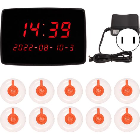 Système d'appel sans fil 10 boutons étanches 1 récepteur affichage pour patients hôpital bar 110-240V prise US (1/5)
