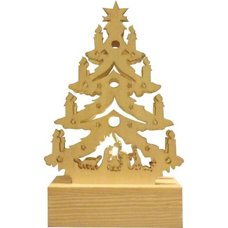 Portacandele a forma di albero di Natale in legno con LED bianco, alimentato a batteria. (1/2)