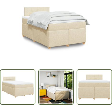 vidaXL Surmatelas - Sommier à lattes de lit avec matelas crème 120x190 cm tissu (1/5)