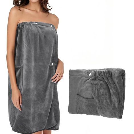 Serviette de Bain Femme Robe de Bain Éponge Super Absorbante en Microfibre Douce, 80x140 cm, Gris, pour Sauna, Spa, Piscine, Plage (1/5)
