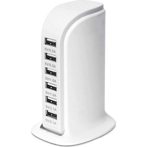 Station de charge USB. Hub de charge USB 30 W à 6 ports. Chargeur USB multiport avec détection intelligente. Compatible avec iPhone, Galaxy, iPad, tablettes et autres chargeurs USB. (1/5)