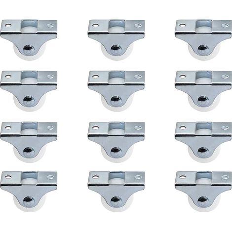Lot de 12 roulettes de 2,5 cm rigides fixes non pivotantes avec plaque supérieure en métal roues en plastique dur pour meubles, argent (1/4)