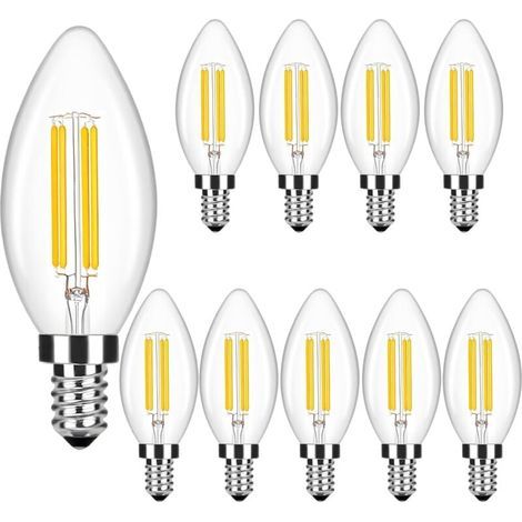 Lampadina LED E14 bianco caldo 2700K, sostituisce le tradizionali lampadine a incandescenza da 40W, lampada a forma di candela da 4W, filamento di vetro, confezione convenienza con (10) (1/5)