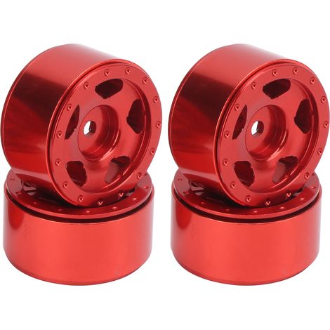 4 moyeux de roue en alliage d'aluminium pour voitures RC Axial SCX24 C10 JLU B‑17 1/24 (pièces détachées rouges) (1/5)