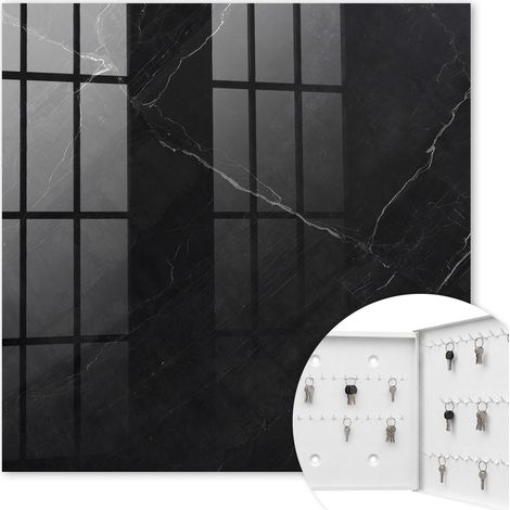 Armoire à clés - (30 cm x 30 cm) - Boîte à clés murale - Coffret de rangement pour clés - Couleur blanche - Ouverture vers la droite - Pour maison et bureau - marbre noir (1/5)