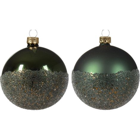 Pallina di Natale Vetro sfera lucido-opaco ballotine fondo 2col asse colore verde pino ø 8cm