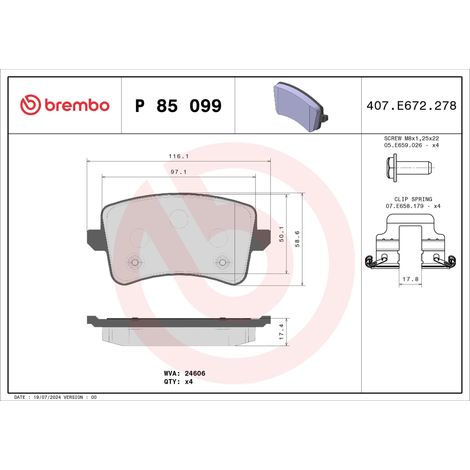 PLAQUETTES DE FREIN ARRIÈRE BREMBO P85099