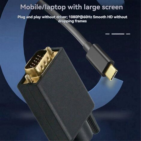 Adaptateur USB-C vers VGA, câble convertisseur USB-C vers D-sub 15 broches pour VGA (1/5)